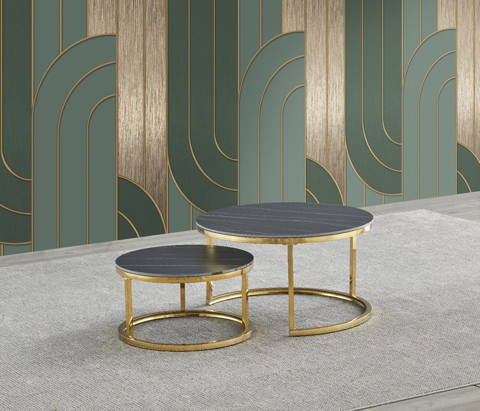 STAINLESS STEEL COFFEE TABLE WITH MARBLE TOP 34X34X5